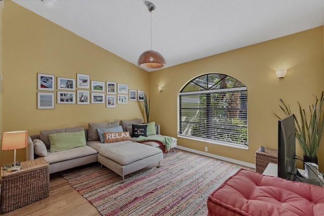 850 Van Gogh Rd, Englewood, FL 34223 - living room featuring vaulted ceiling and wood finished floors
