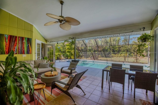 850 Van Gogh Rd, Englewood, FL 34223 - view of swimming pool featuring outdoor lounge area, a patio area, ceiling fan, a lanai, and a pool with connected hot tub