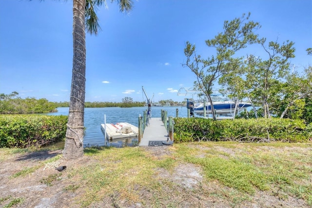 view of dock with a water view