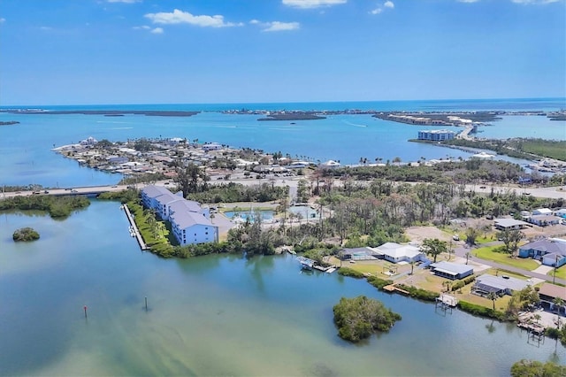 aerial view with a water view and a residential view