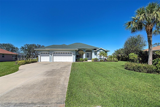 1078 Boundary Blvd, Rotonda West, FL 33947 - ranch-style house with an attached garage, concrete driveway, a front yard, and stucco siding