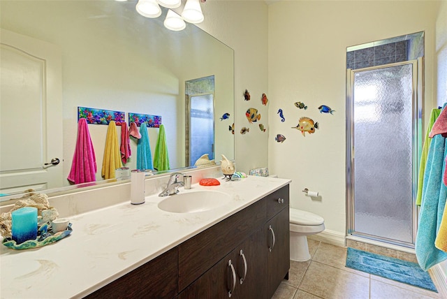 1078 Boundary Blvd, Rotonda West, FL 33947 - bathroom featuring a shower stall, tile patterned floors, toilet, and vanity