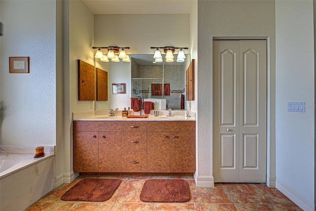 1078 Boundary Blvd, Rotonda West, FL 33947 - full bathroom with a shower stall, double vanity, a bath, baseboards, and a closet