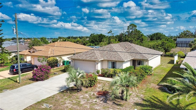 116 Albatross Rd, Rotonda West, FL 33947 - ranch-style house featuring driveway, stucco siding, a garage, a front lawn, and a shingled roof