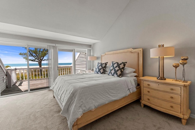17 Seawatch Dr, Boca Grande, FL 33921 - carpeted bedroom with vaulted ceiling, access to exterior, and a water view
