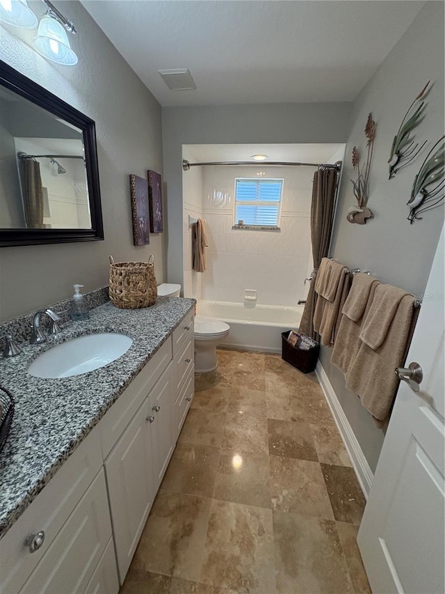 941 Elwood Ave, Englewood, FL 34223 - full bath with vanity, shower / bath combination with curtain, and stone finish floors