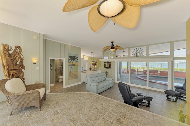 living room featuring ceiling fan