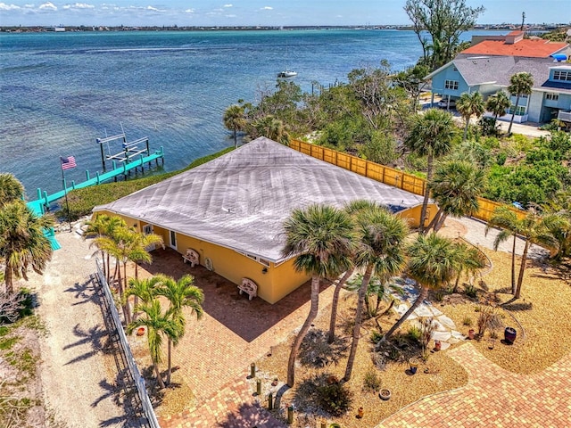 aerial view with a water view