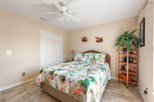 7089 Benson St, Englewood, FL 34224 - bedroom featuring light tile patterned flooring, a closet, baseboards, and visible vents
