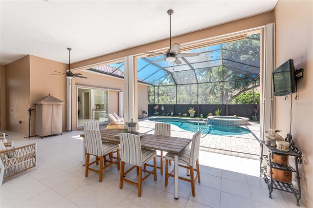 26 Saint Croix Way, Englewood, FL 34223 - view of pool featuring a patio area, a lanai, a ceiling fan, and a pool with connected hot tub