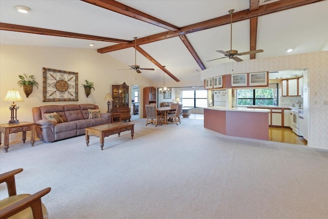 6305 Shalimar St, Port Charlotte, FL 33981 - living area with ceiling fan, light carpet, a chandelier, and recessed lighting