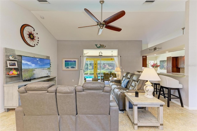 68 Long Meadow Ln, Rotonda West, FL 33947 - living room featuring visible vents, a ceiling fan, baseboards, and french doors