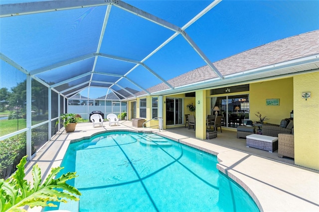 68 Long Meadow Ln, Rotonda West, FL 33947 - view of pool featuring glass enclosure, a patio area, and a fenced in pool