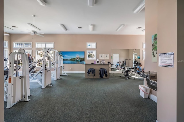 8500 Amberjack Cir Unit 102, Englewood, FL 34224 - workout area with plenty of natural light, a ceiling fan, visible vents, and baseboards
