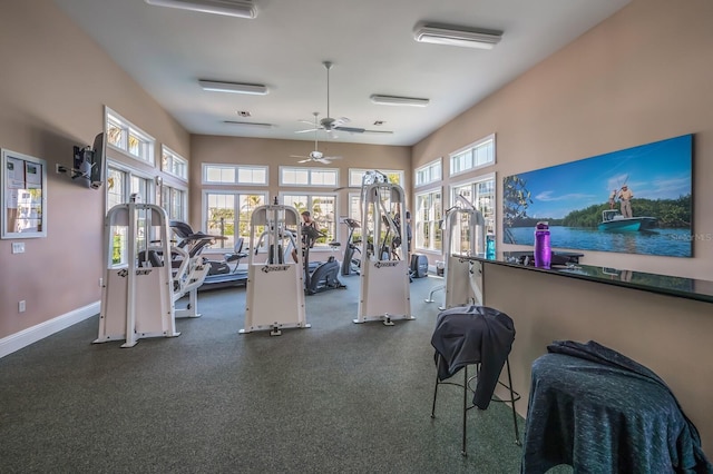 8500 Amberjack Cir Unit 102, Englewood, FL 34224 - exercise room featuring ceiling fan, baseboards, and french doors