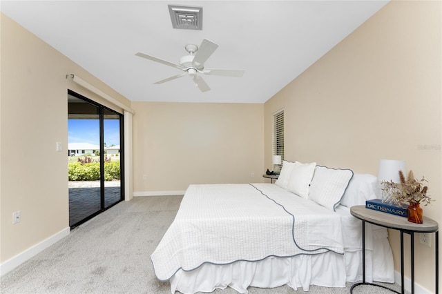 39 Bunker Pl, Rotonda West, FL 33947 - bedroom featuring carpet, visible vents, baseboards, access to outside, and ceiling fan