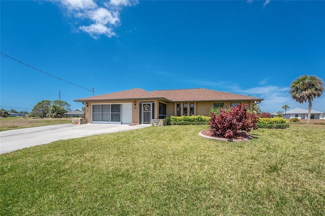 39 Bunker Pl, Rotonda West, FL 33947 - single story home featuring a garage, stucco siding, a front yard, and concrete driveway