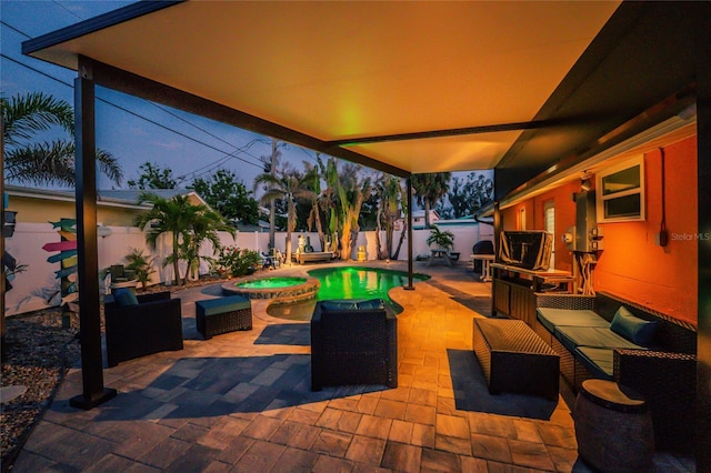 1245 Gulf Blvd, Englewood, FL 34223 - view of patio / terrace featuring a fenced backyard, a pool with connected hot tub, and an outdoor hangout area