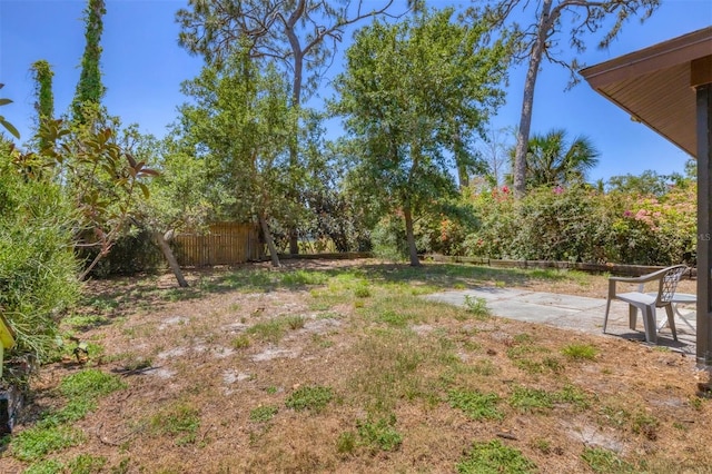 view of yard with fence and a patio