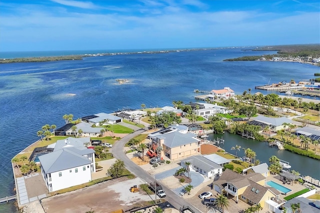 bird's eye view with a water view and a residential view