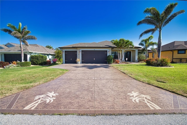 35 Medalist Rd, Rotonda West, FL 33947 - ranch-style home with concrete driveway, a front yard, and an attached garage