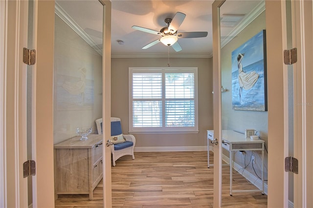 35 Medalist Rd, Rotonda West, FL 33947 - office space with light wood-style flooring, ceiling fan, ornamental molding, and french doors