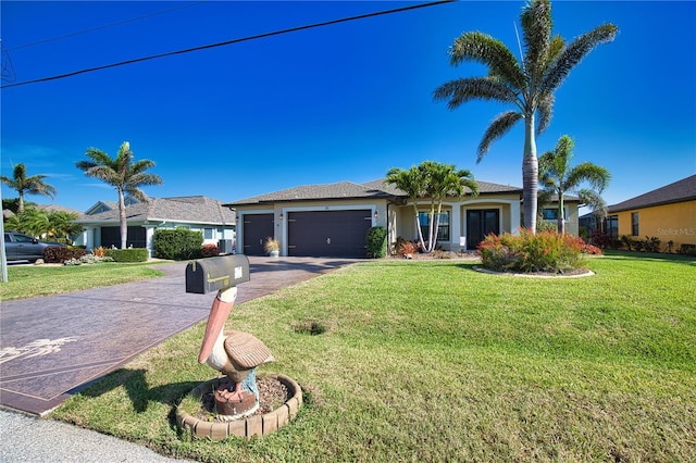 35 Medalist Rd, Rotonda West, FL 33947 - ranch-style home featuring a garage, driveway, a front lawn, and stucco siding