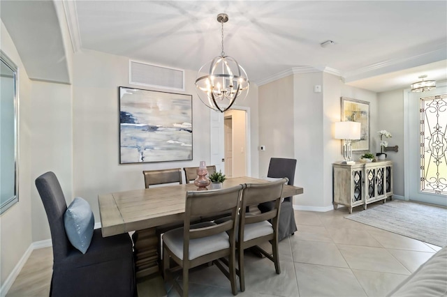 10805 Tarflower Dr Unit 101, Venice, FL 34293 - dining space with a chandelier, crown molding, baseboards, and light tile patterned flooring