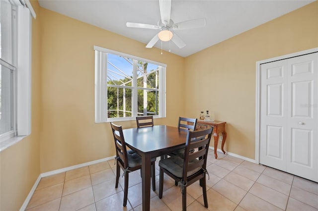 4004 Landor Ct, Venice, FL 34293 - dining space featuring a ceiling fan, baseboards, and light tile patterned floors