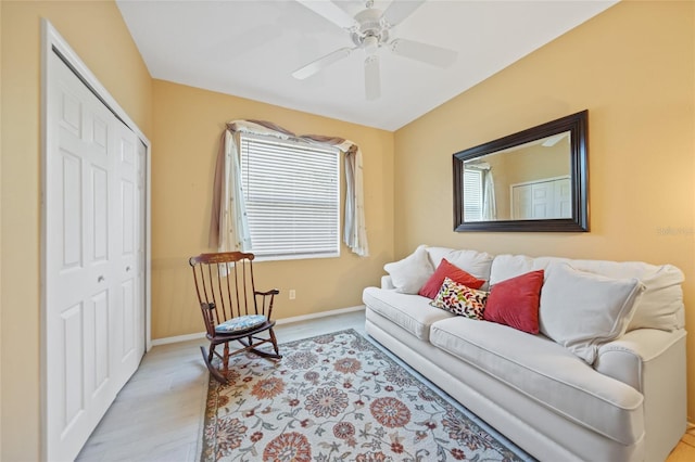 4004 Landor Ct, Venice, FL 34293 - living room with wood finished floors, baseboards, and ceiling fan