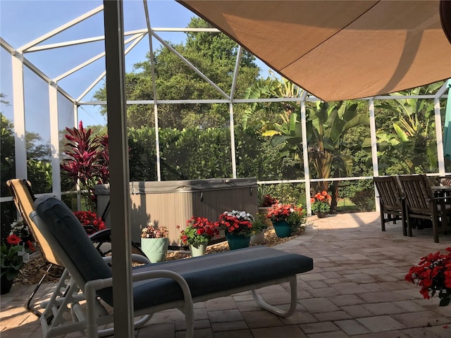4004 Landor Ct, Venice, FL 34293 - view of patio with glass enclosure and a hot tub