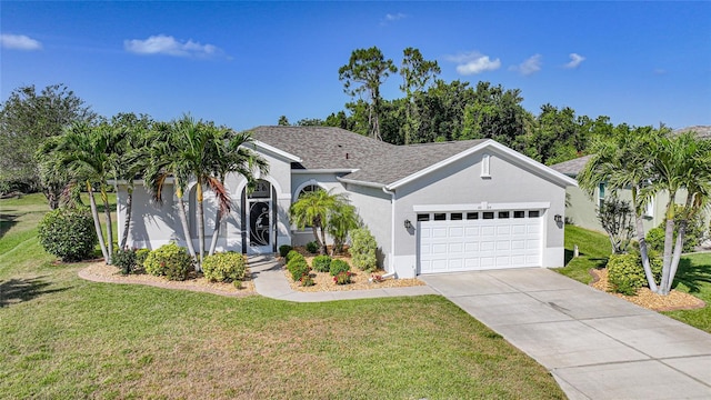 4004 Landor Ct, Venice, FL 34293 - view of front of home with a garage, a front yard, and stucco siding