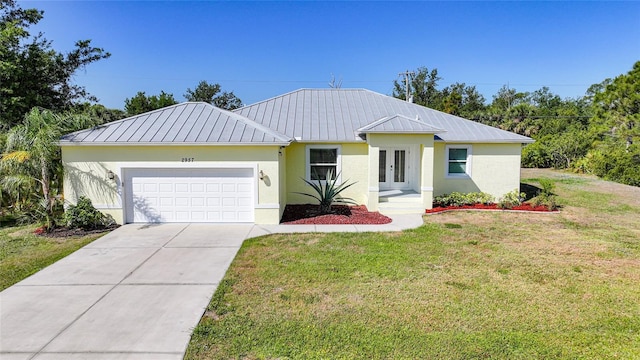 2957 Montgomery Dr, Port Charlotte, FL 33981 - single story home with a garage, a front lawn, metal roof, and concrete driveway