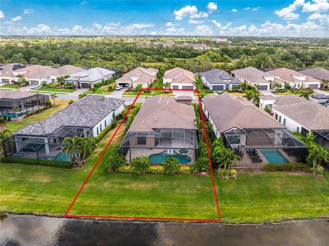 aerial view of residential area featuring property boundaries highlighted