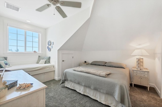 6890 Palm Island Dr, Placida, FL 33946 - bedroom with carpet, visible vents, a ceiling fan, and baseboards