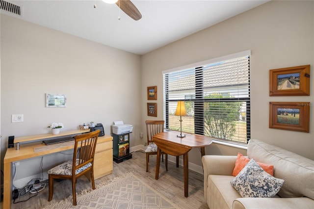 11125 Mcdermott Ct, Englewood, FL 34223 - office featuring a wealth of natural light, a ceiling fan, light wood-style flooring, and visible vents