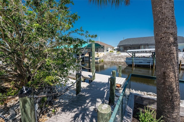 view of dock with a water view