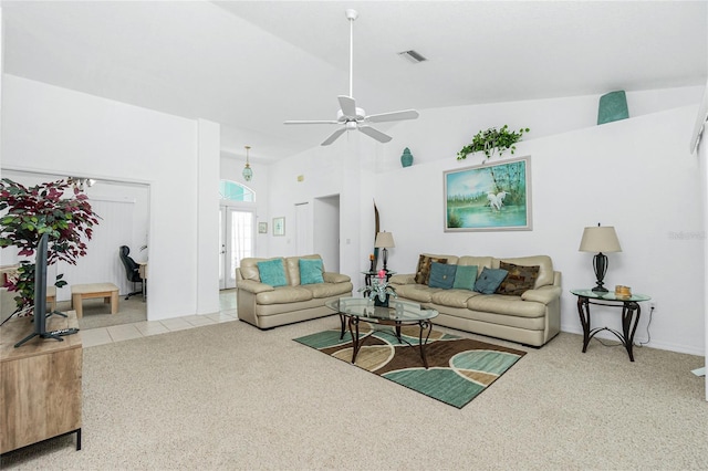 162 Fairway Rd, Rotonda West, FL 33947 - carpeted living room with visible vents and ceiling fan