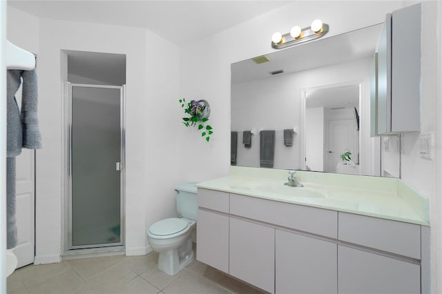 162 Fairway Rd, Rotonda West, FL 33947 - bathroom with vanity, toilet, tile patterned floors, visible vents, and a stall shower