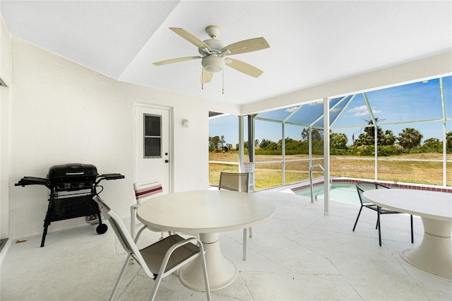 162 Fairway Rd, Rotonda West, FL 33947 - view of patio with a lanai, ceiling fan, grilling area, and an outdoor pool