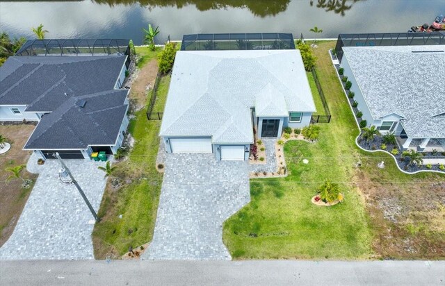 aerial view with a water view