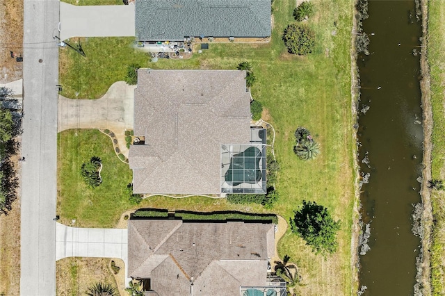 aerial view featuring a water view
