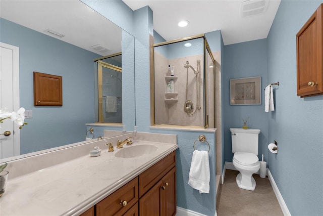 2950 N Beach Rd Unit B324, Englewood, FL 34223 - full bath featuring vanity, toilet, tile patterned floors, baseboards, and a shower stall