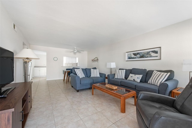 1531 Placida Rd Unit 4-103, Englewood, FL 34223 - living room featuring a ceiling fan and light tile patterned flooring