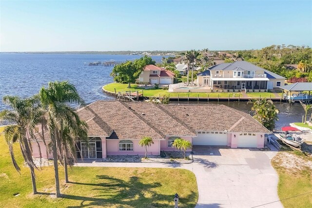 aerial view with a water view