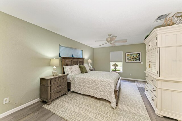 9211 Koma St, Port Charlotte, FL 33981 - bedroom with light wood finished floors, visible vents, baseboards, and ceiling fan