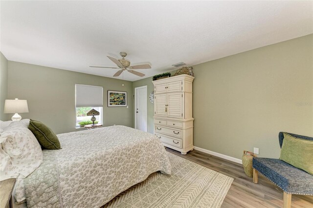 9211 Koma St, Port Charlotte, FL 33981 - bedroom with a ceiling fan, visible vents, wood finished floors, and baseboards