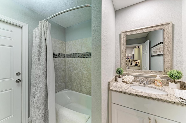 9211 Koma St, Port Charlotte, FL 33981 - bathroom featuring vanity, a textured wall, and shower / bathtub combination with curtain