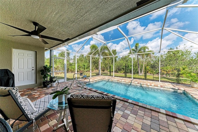 9211 Koma St, Port Charlotte, FL 33981 - pool with a patio area, a lanai, and ceiling fan