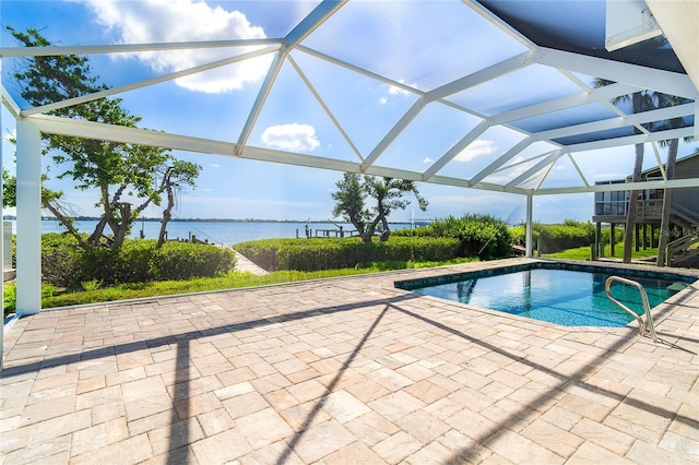 4093 Pelican Shores Cir, Englewood, FL 34223 - outdoor pool with a water view, a patio area, and a lanai